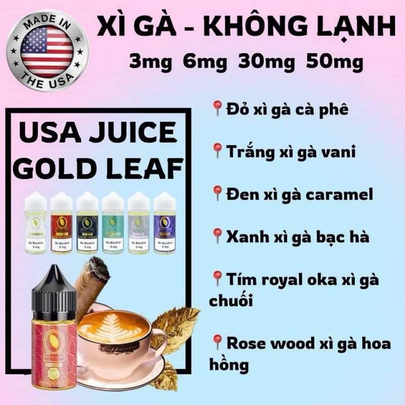 GOLD LEAF tinh dầu không lạnh xì gà các loại 30ml 30mg 50mg