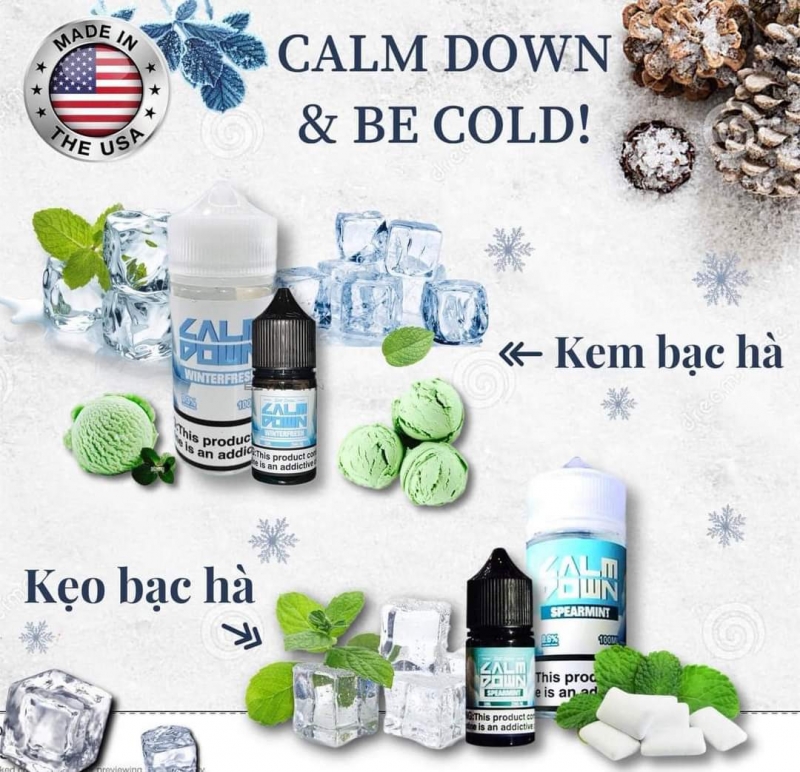 CALM DOWN Kem bạc hà kẹo bạc hà lạnh saltnic 30ml 35mg 50mg